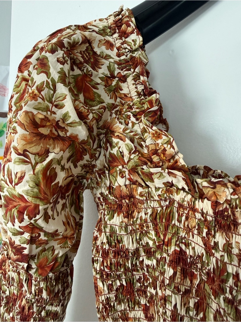 Doen Bijou Brown Floral Smocked Maxi Dress in Ivory Reve Des Jardins - Picture 9 of 13